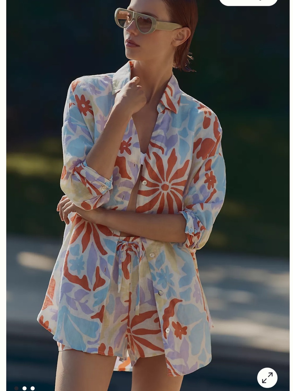 NWOT l*space Floral Button-Front Swim Coverup Linen Tunic